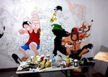 少年给海贼王画像上色步骤中1