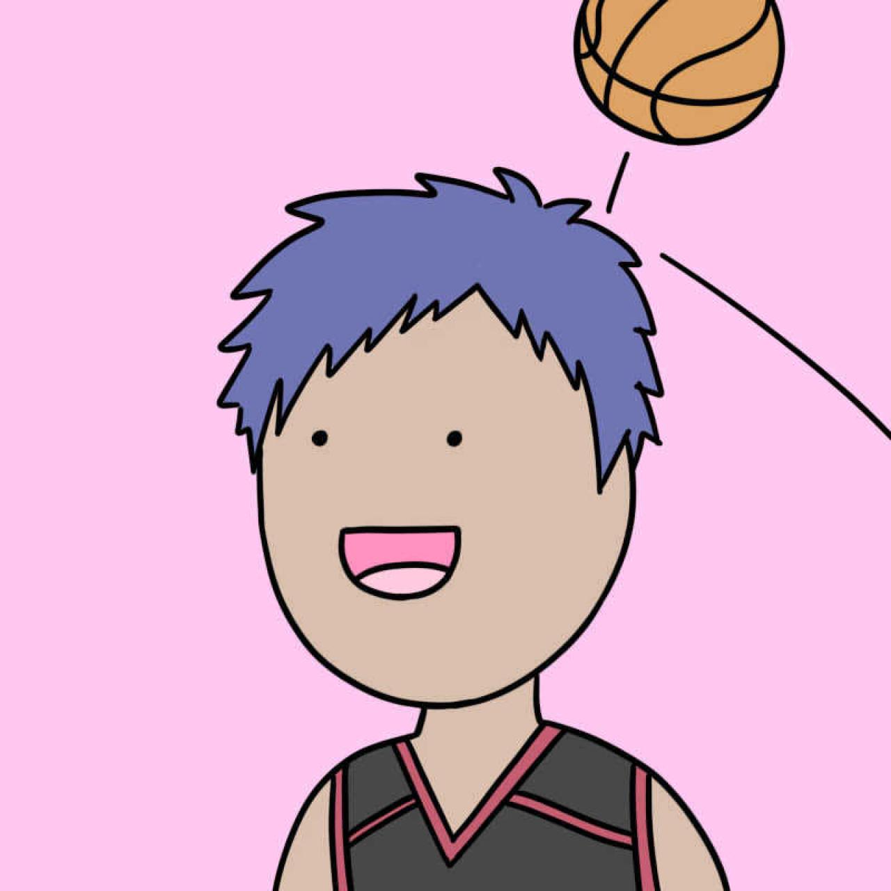 丢篮球，砸中脑门，完全没有反应，继续傻笑