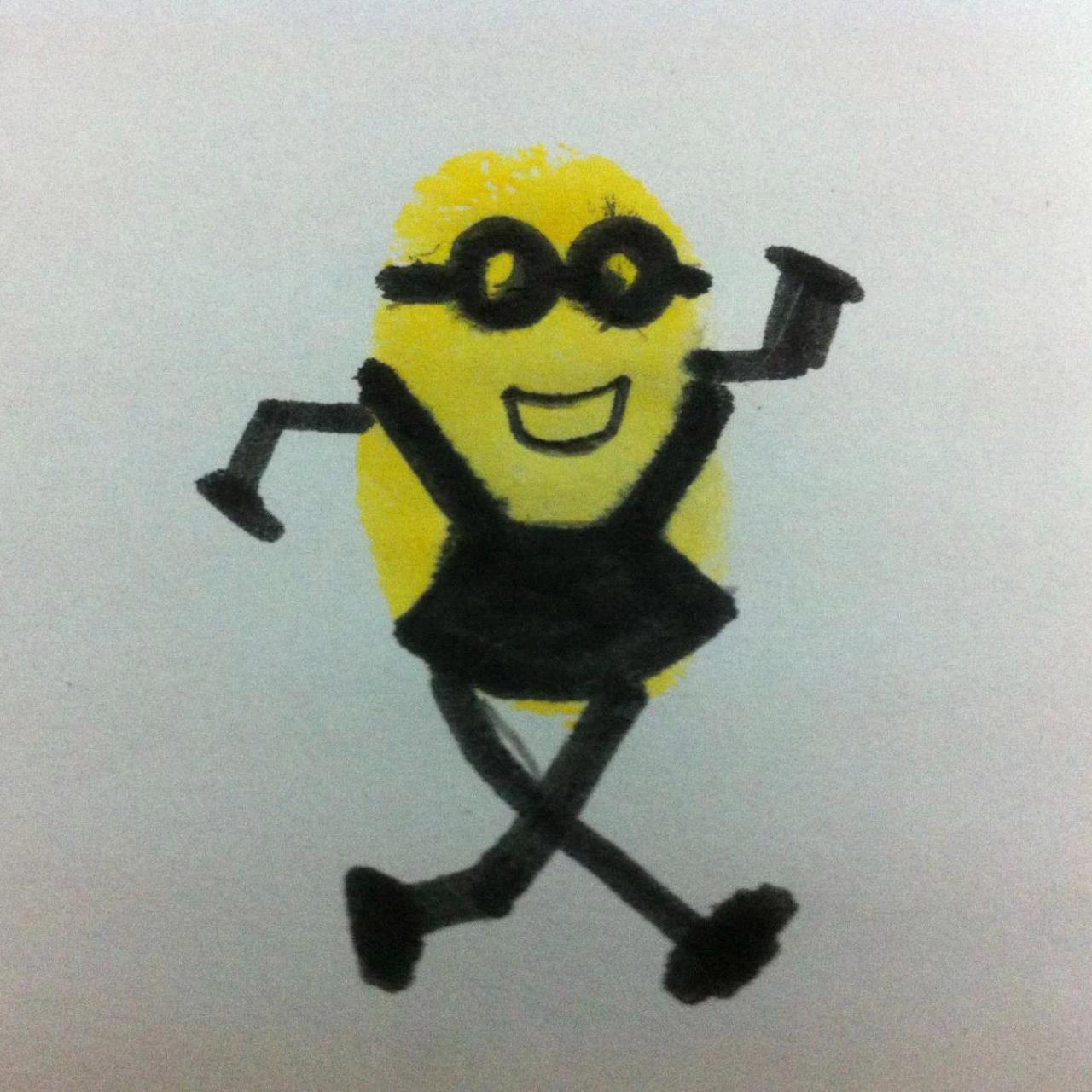 正在戴墨镜跳舞的黄色指纹画小人