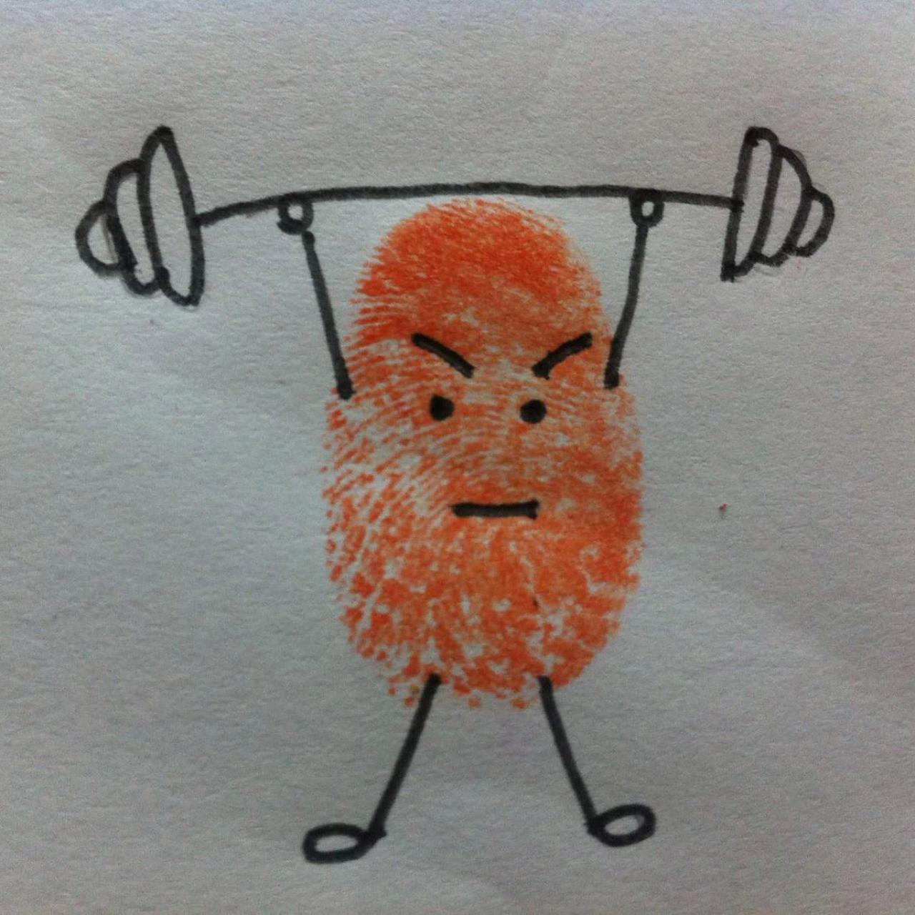 举重的橙色指纹画小人