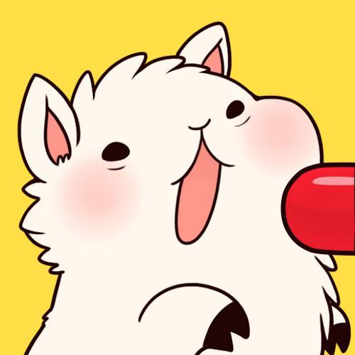 白色羊驼张大嘴，准备接胶囊的头像