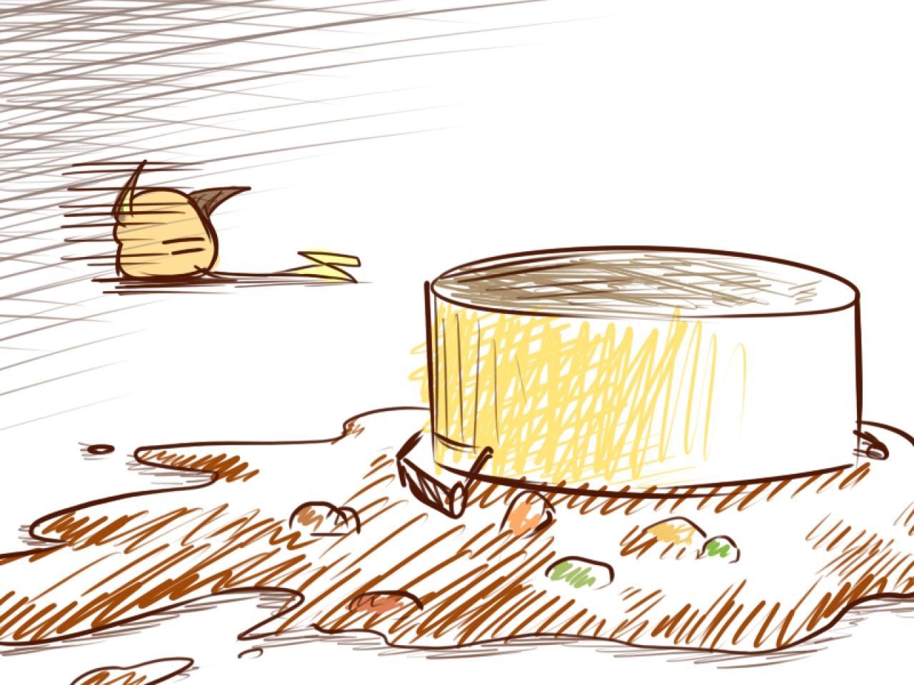 饭都洒在地上了，雷丘黑线