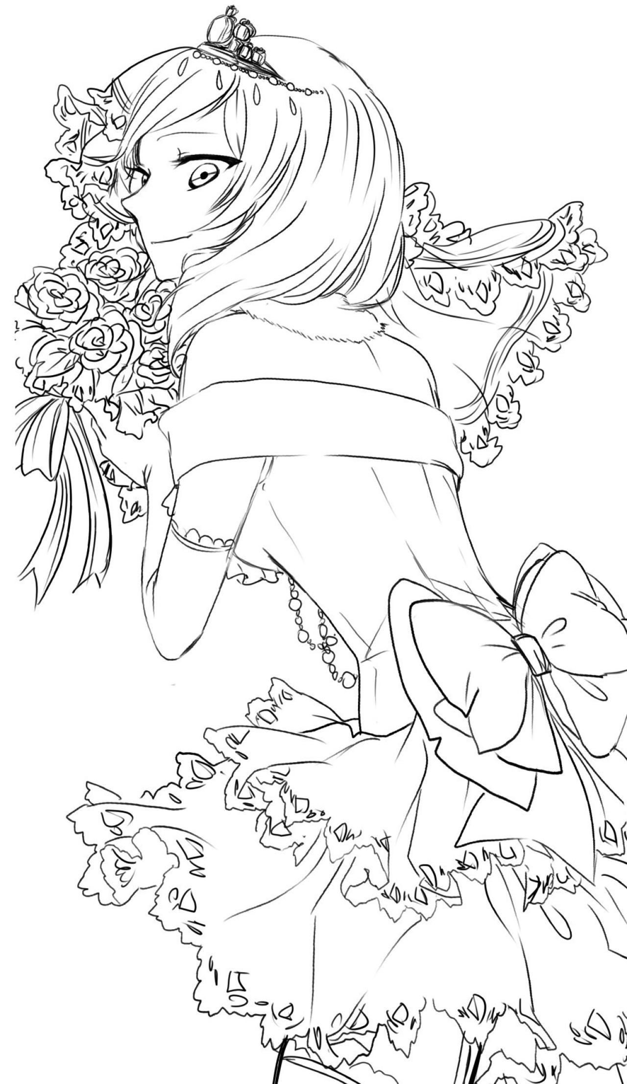 短发新娘背面线稿 叶纸-啃画