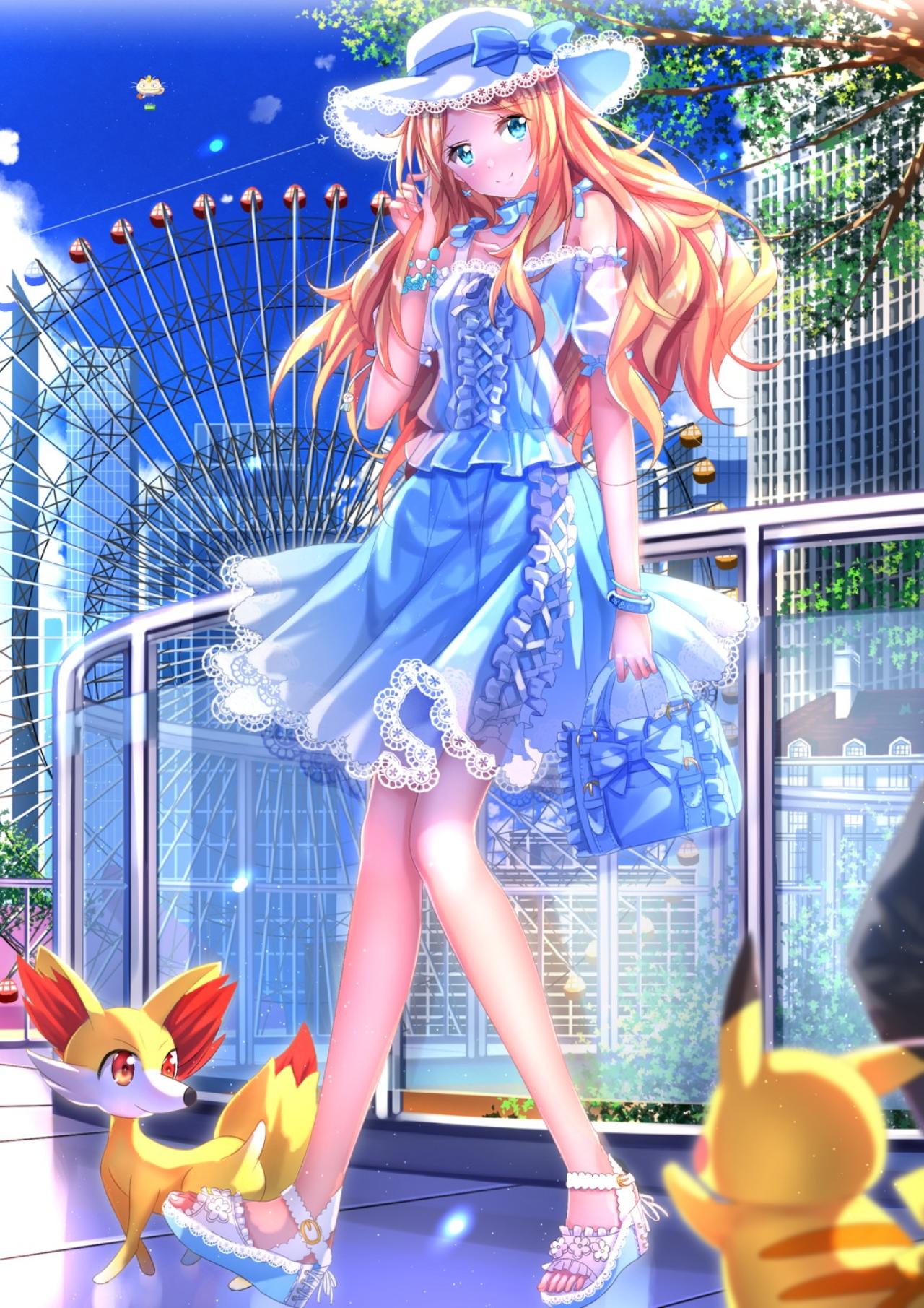 穿着洋装金色头发拎着挂包的少女