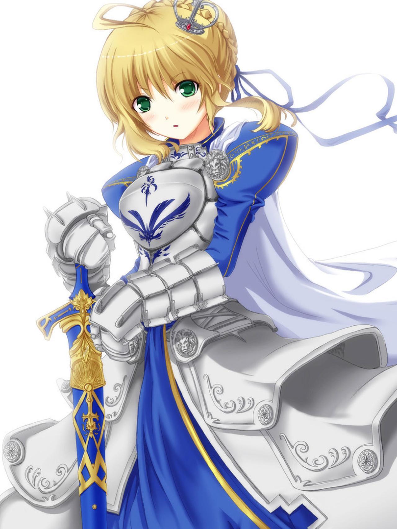 Fate stay night/Fate Zero中女主角，女剑士Saber持剑而立的姿势