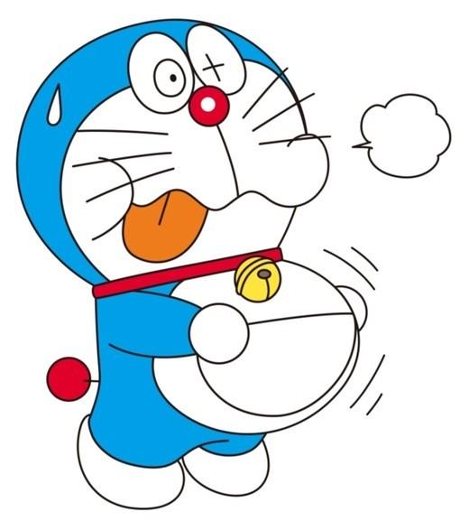 哆啦A梦挺着圆嘟嘟的肚子吃撑了的样子