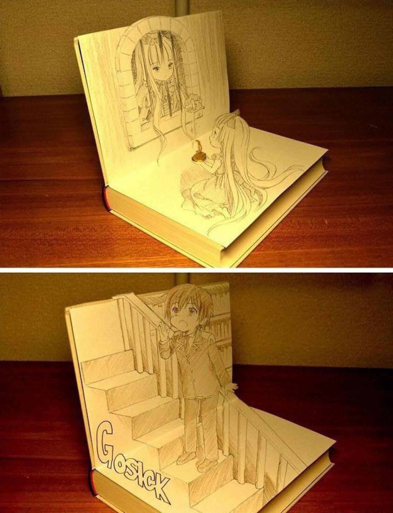 《哥特萝莉侦探事件簿》中的维多利加与久城一弥3D铅笔画 后两张