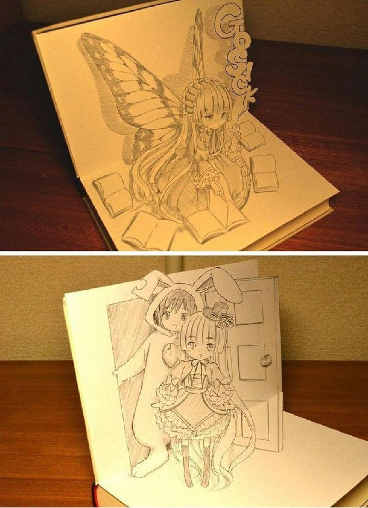 《哥特萝莉侦探事件簿》中的维多利加与久城一弥3D铅笔画 前两张