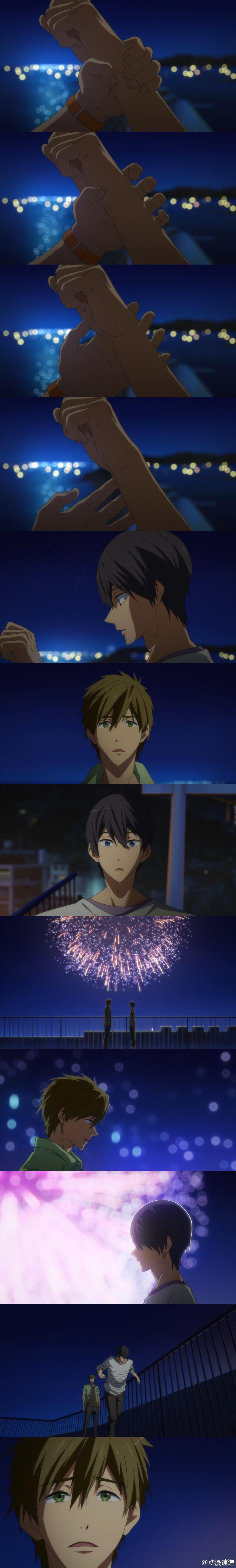 在烟火中，橘真琴放手，任七濑遥跑开