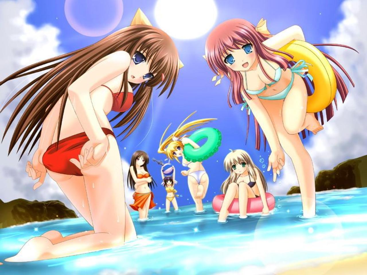 姫ノ宫深晴、远山泉水、持田菜央、星乃京、岛仓叶月和岬春那在海边