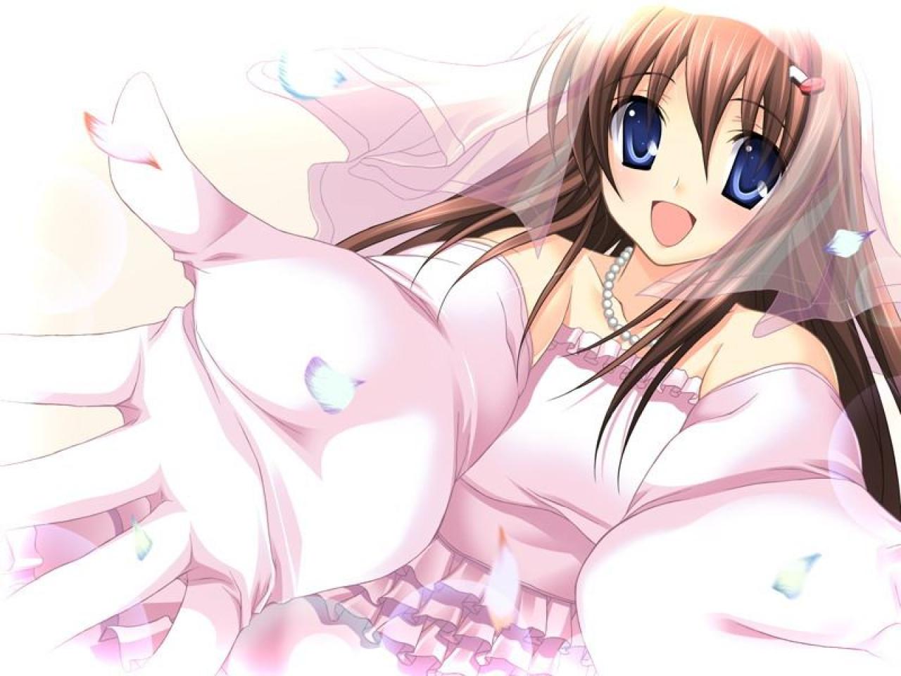 远山泉水穿着粉色婚纱敞开怀抱