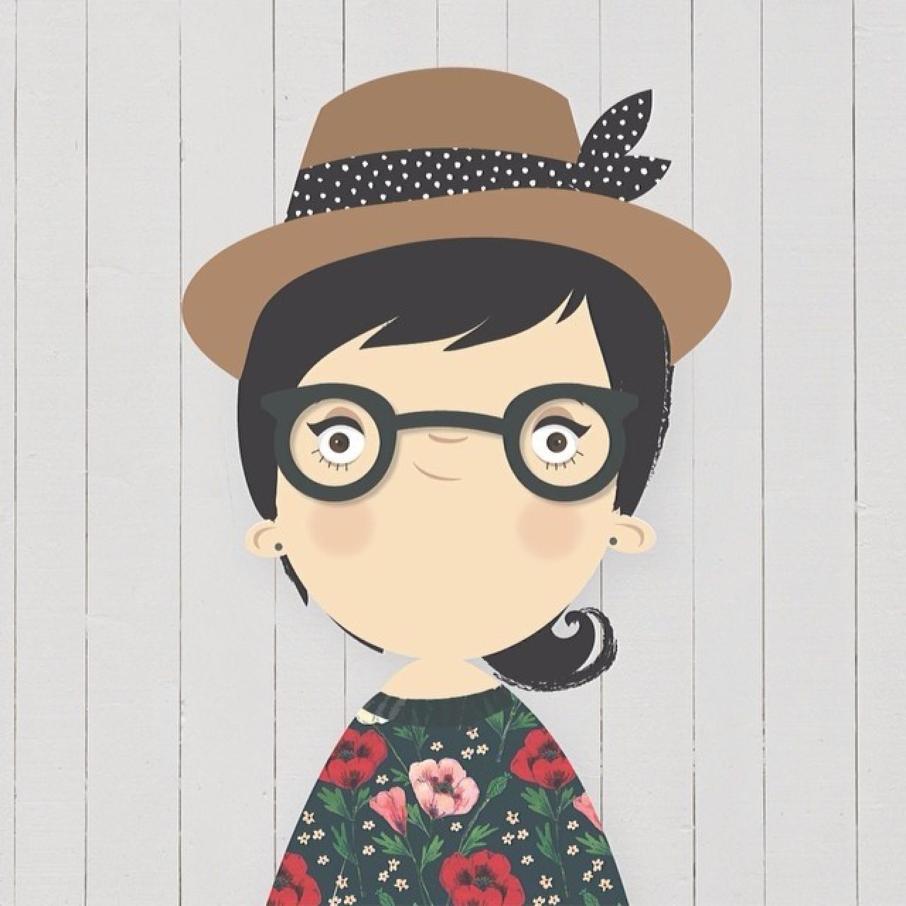 戴着太阳帽和眼镜的可爱女生大头头像