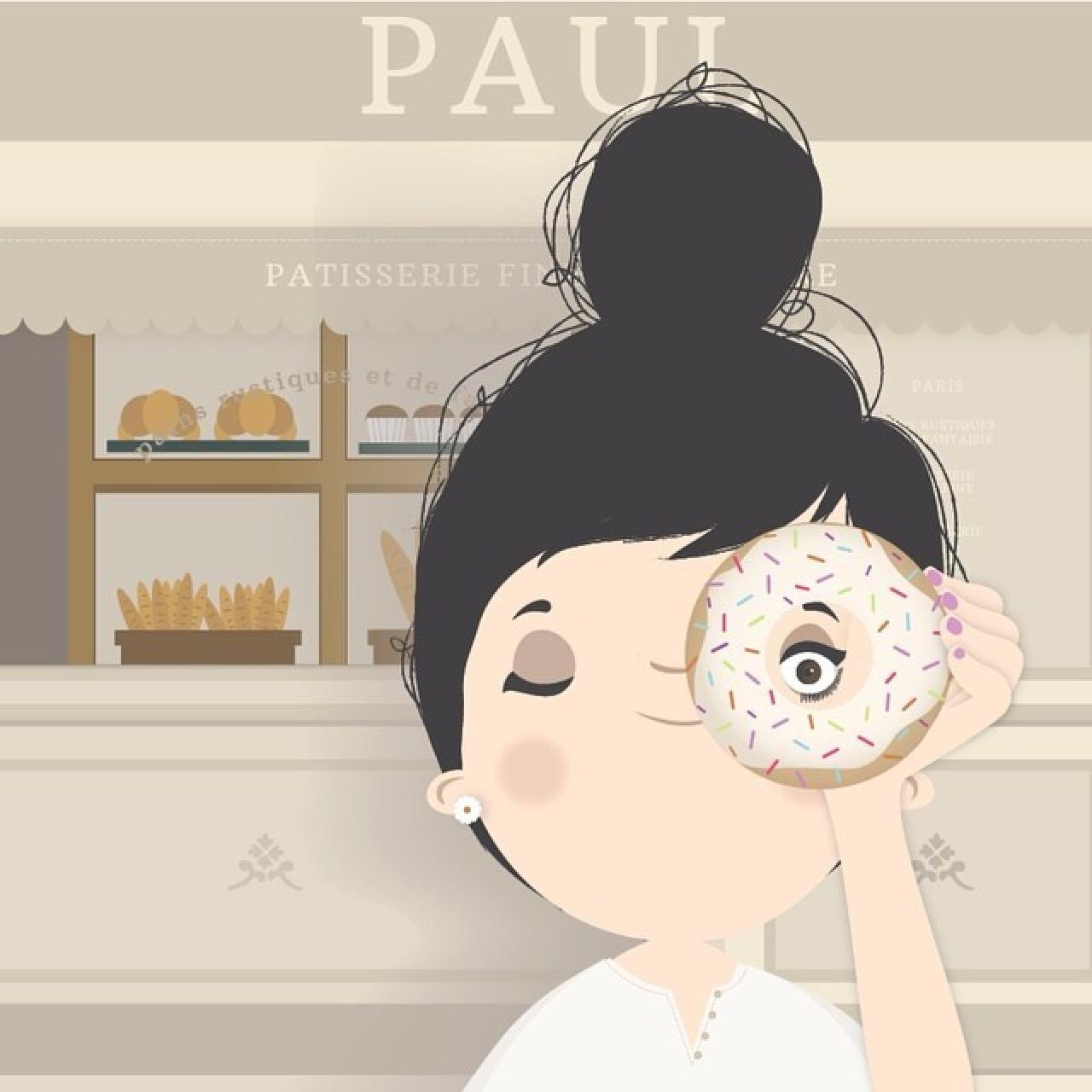 一只眼睛透过面包圈的可爱女生大头头像