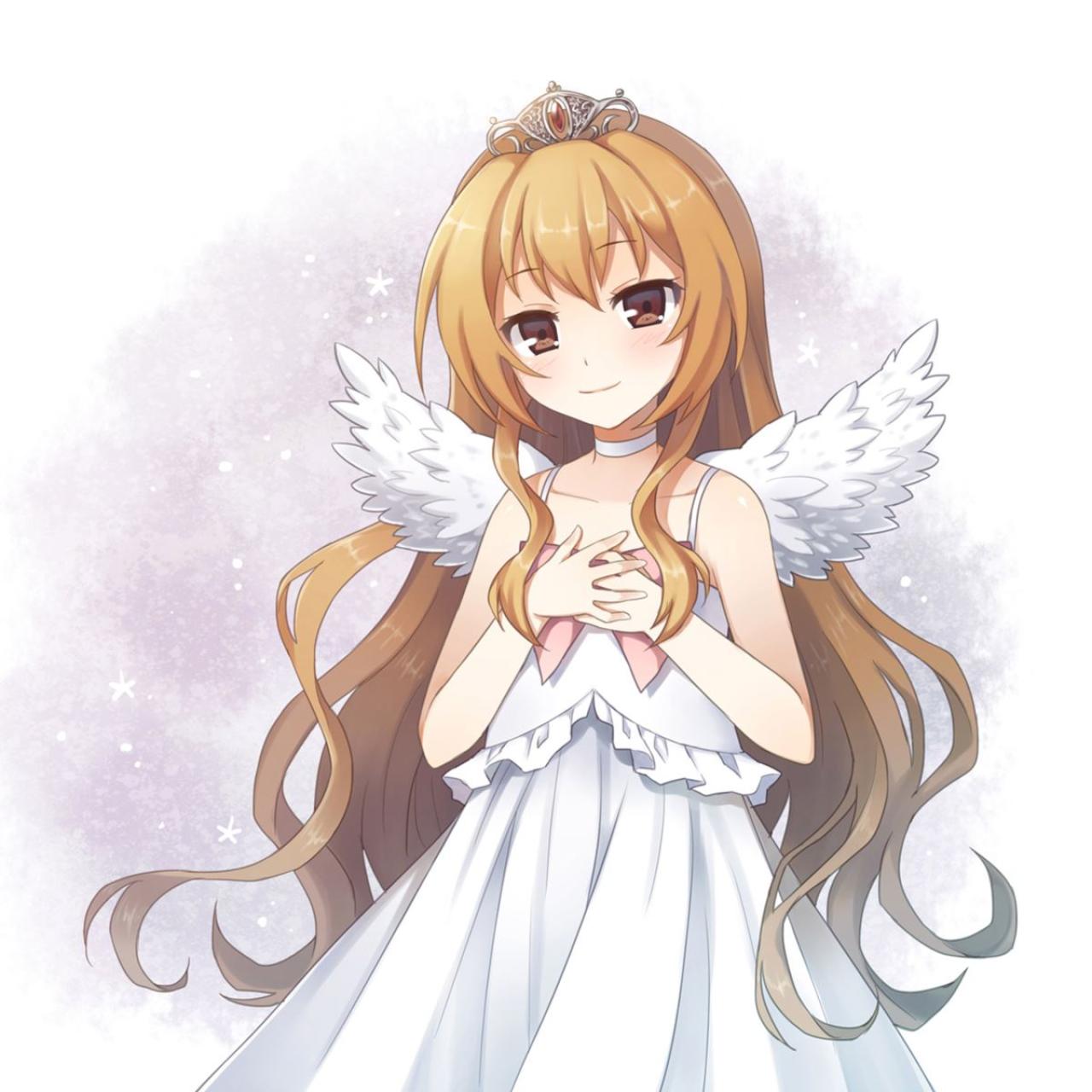 披着金色长发，双手交叉放在胸前的天使，双手交叉常被用作表现天使形象