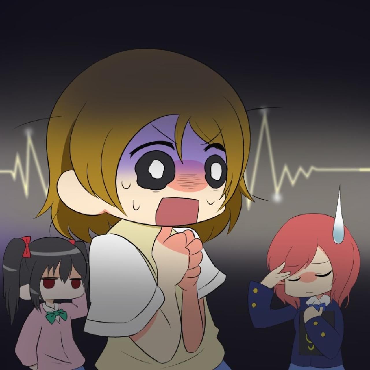 小泉花阳害怕仿P站表情（西木野真姬、矢泽妮可在背后摸头汗颜）