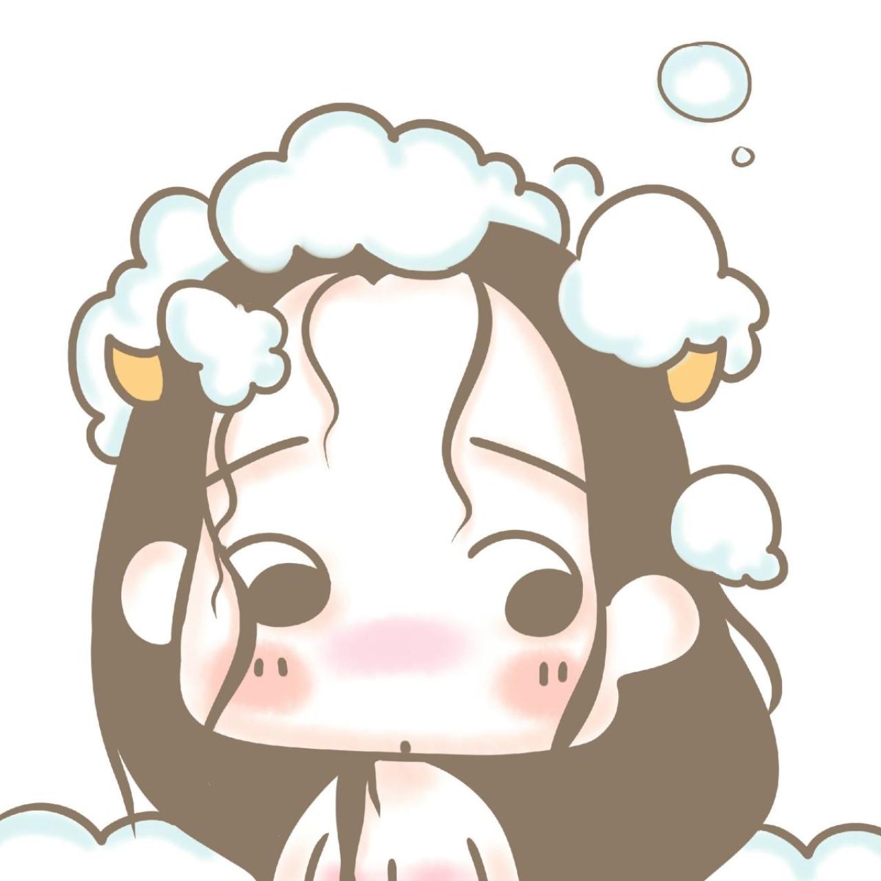情侣女用：牛轰轰洗澡，头上都是泡沫头像