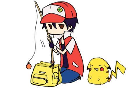小智往背包里装钓竿，皮卡丘流口水的表情