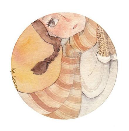 戴着围巾，梳着马尾辫的少女头像