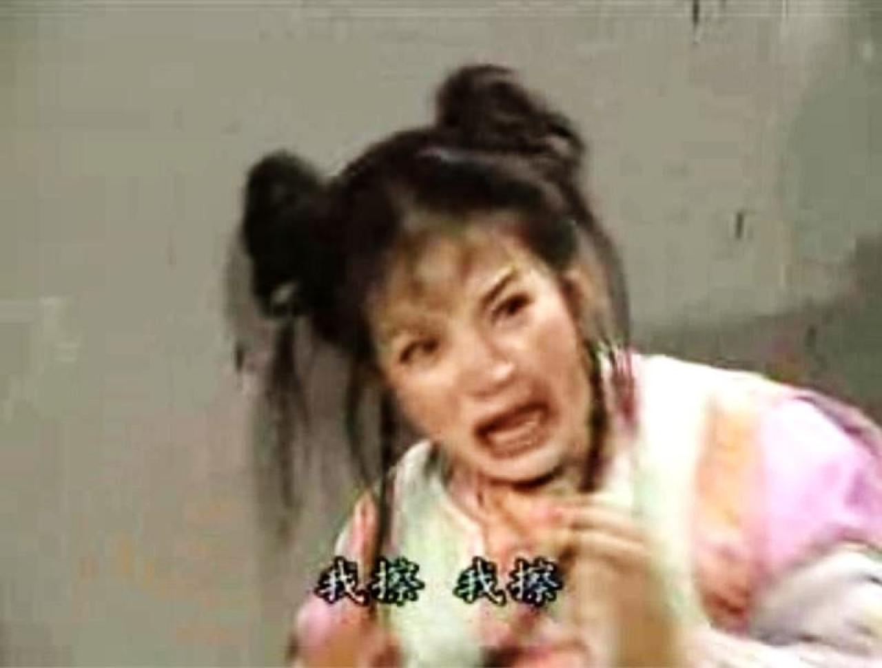 《还珠格格》第二部中，小燕子在棋社中做苦工时，说着“我擦，我擦”的哭丧着脸的表情。