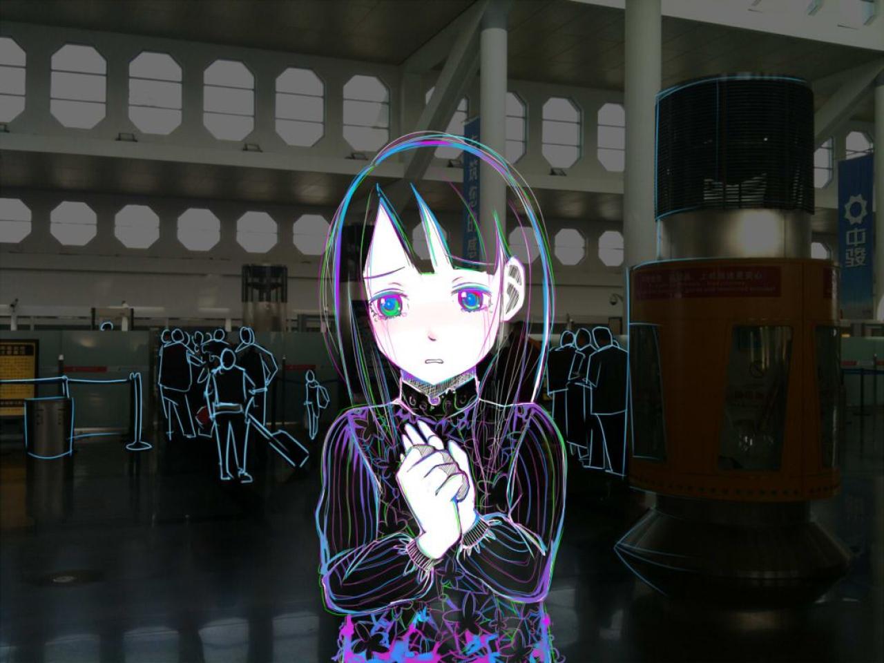 二次元女友在车站和男主依依惜别的表情