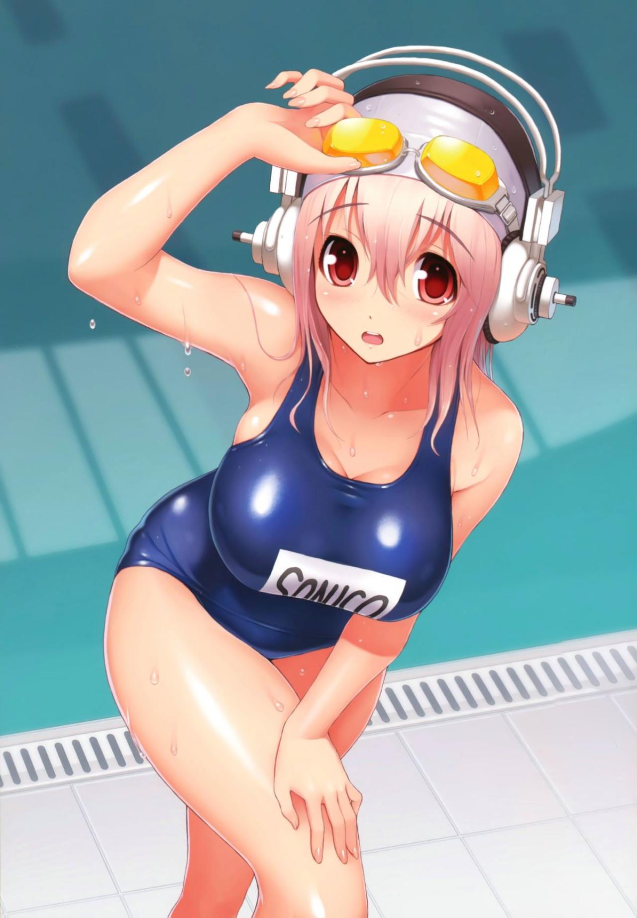 蓝色连体泳衣装扮的超级索尼子人设图