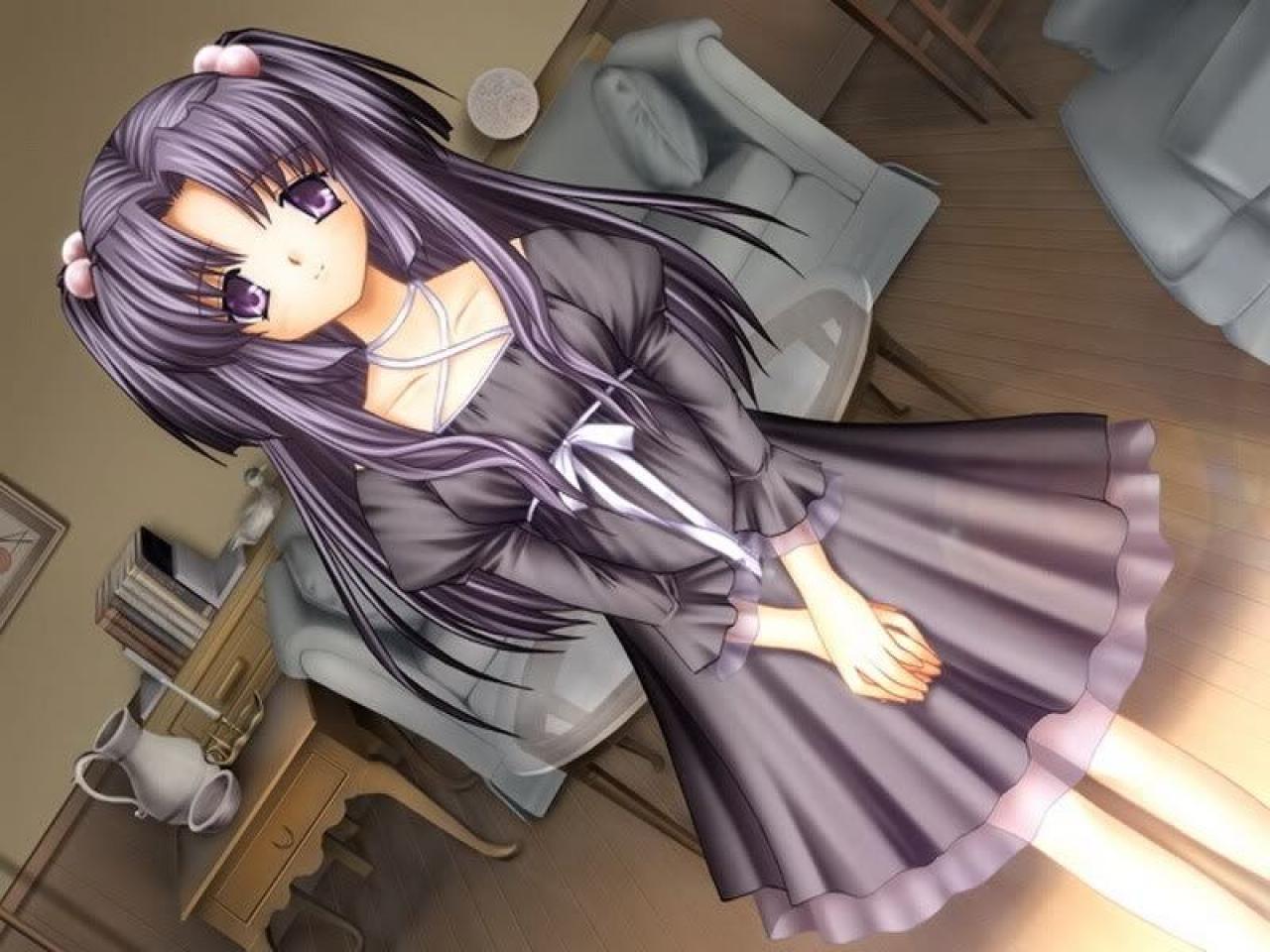 Key社游戏《CLANNAD》一之濑琴美线中琴美穿着紫色连衣裙的CG