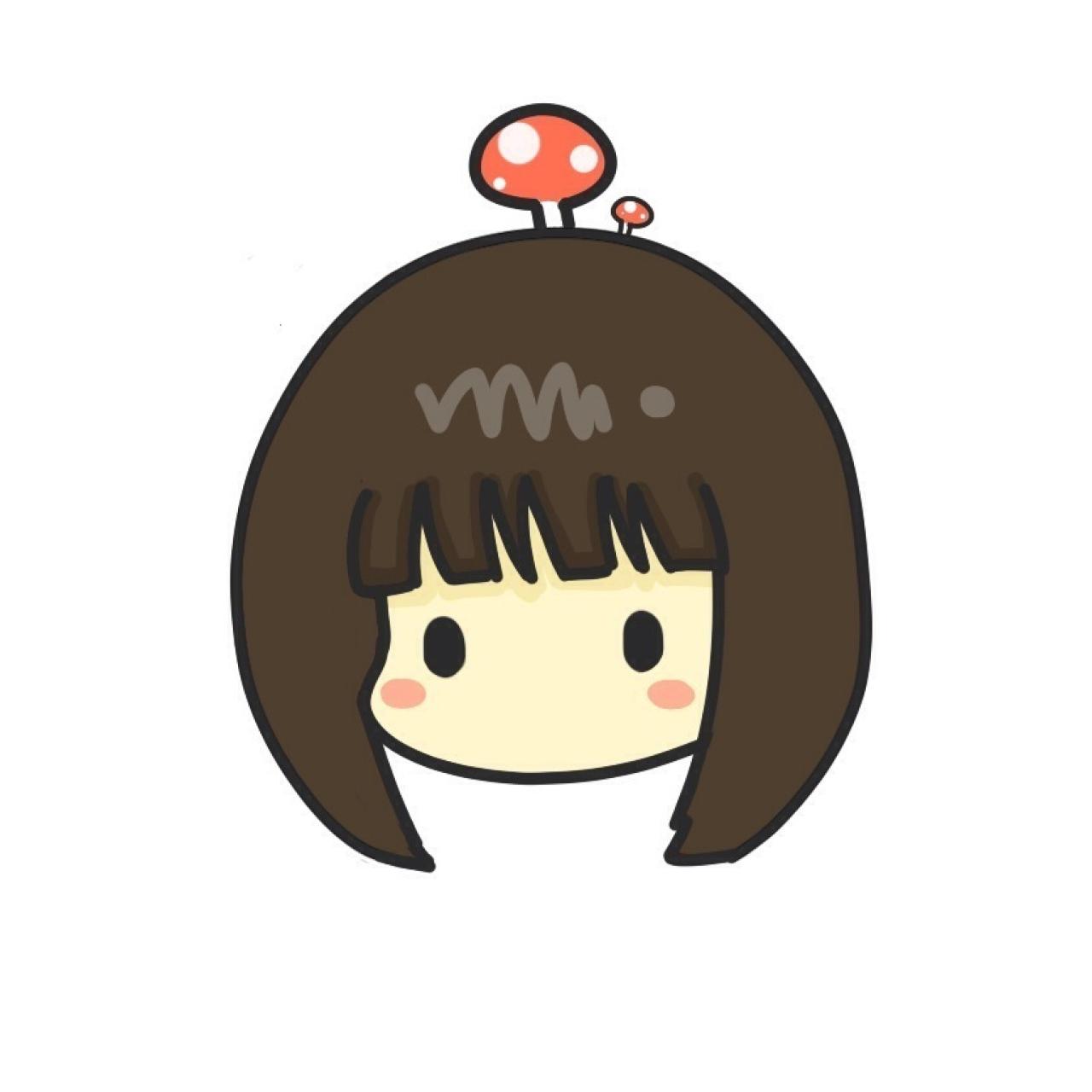 头上长着蘑菇的褐色短发女生头像