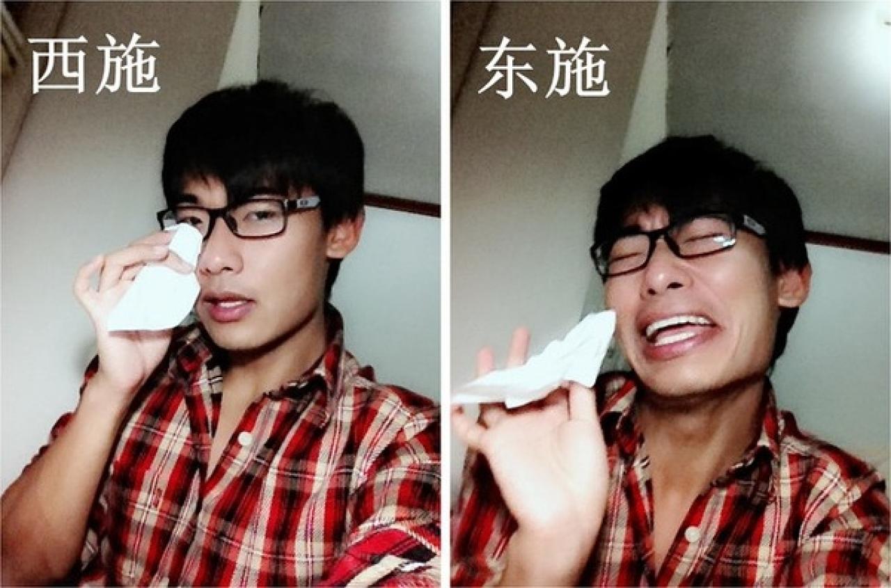 羽令示范西施和东施的悲伤神情的区别