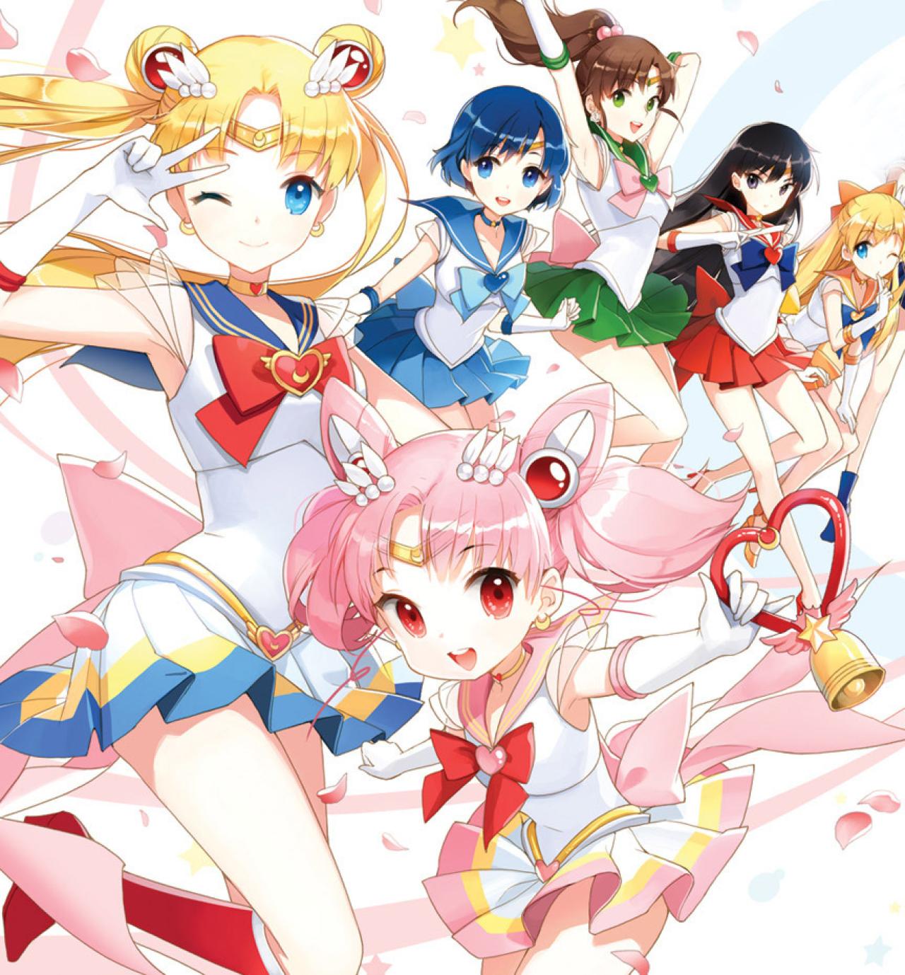 《美少女战士》中的主要角色：月野兔、水野亚美、火野丽、木野真琴、爱野美奈子和小小兔