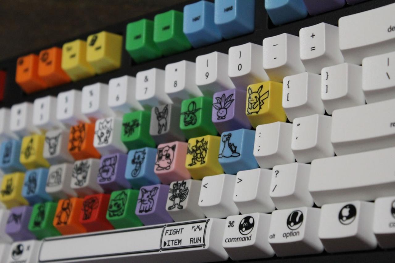 口袋妖怪键盘上画着神奇宝贝的字母键盘区