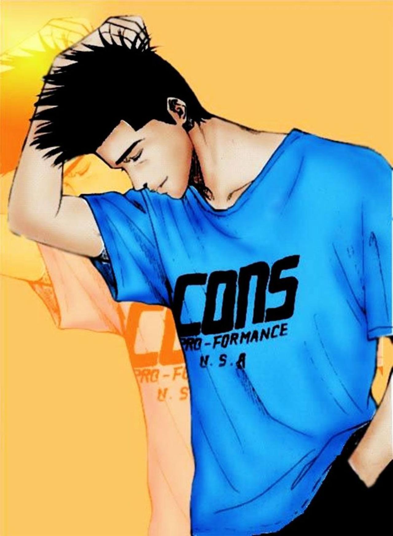 《灌篮高手》中的仙道彰左手插兜，右手抚头的帅气侧脸