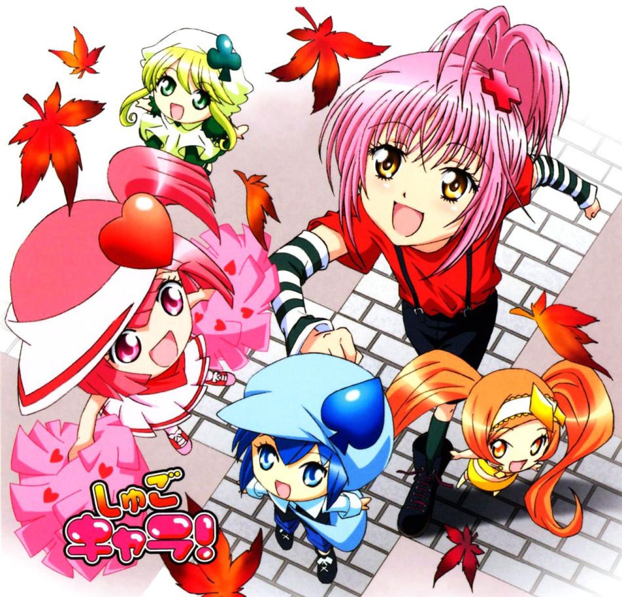 动画《守护甜心》的女主角日奈森亚梦和亚梦的守护甜心小兰、美琪、小丝和方块