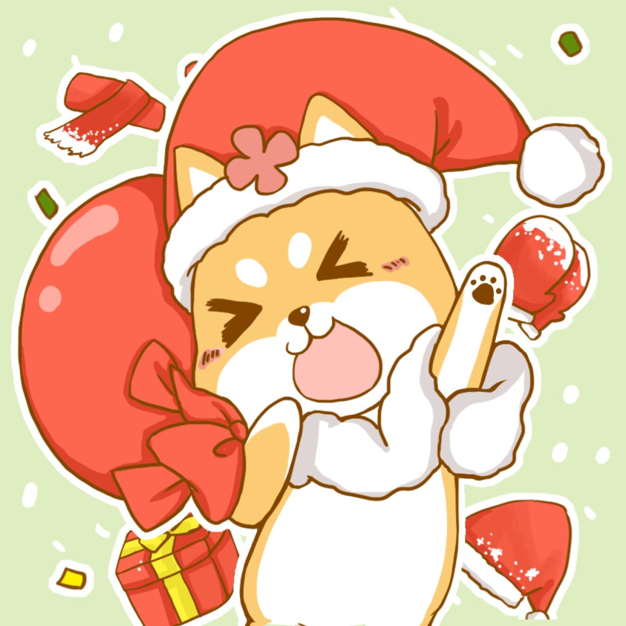 情侣头像男用：秋田犬背着圣诞礼物