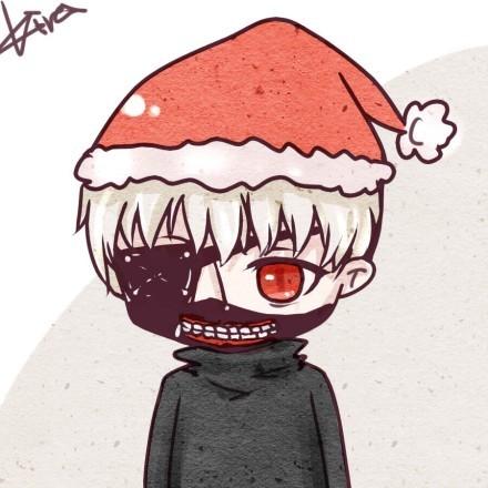 白发喰种金木研/佐佐木琲世戴着圣诞帽头像