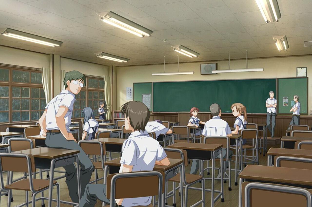 《明日の七海と逢うために》中阴雨绵绵里学生下课时的教室