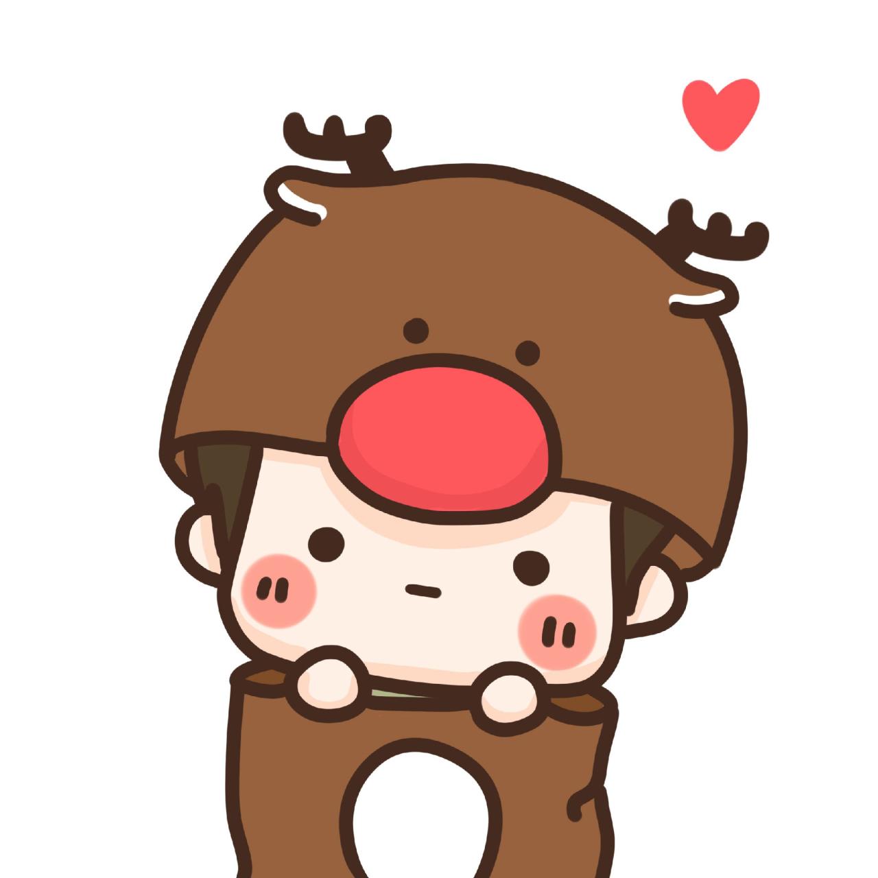 情侣头像男用：套着棕色麋鹿装的男孩头像