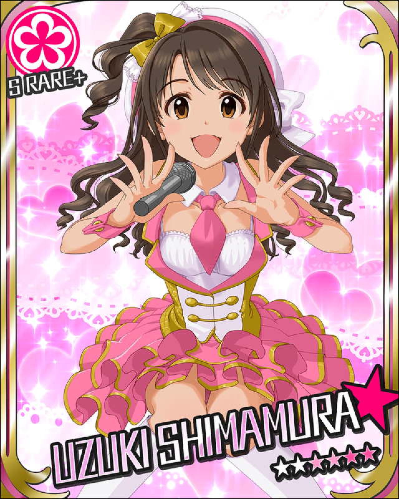 《偶像大师灰姑娘女孩》岛村卯月粉色领巾演出服CDﾃﾞﾋﾞｭｰ六星级SRARE+卡牌