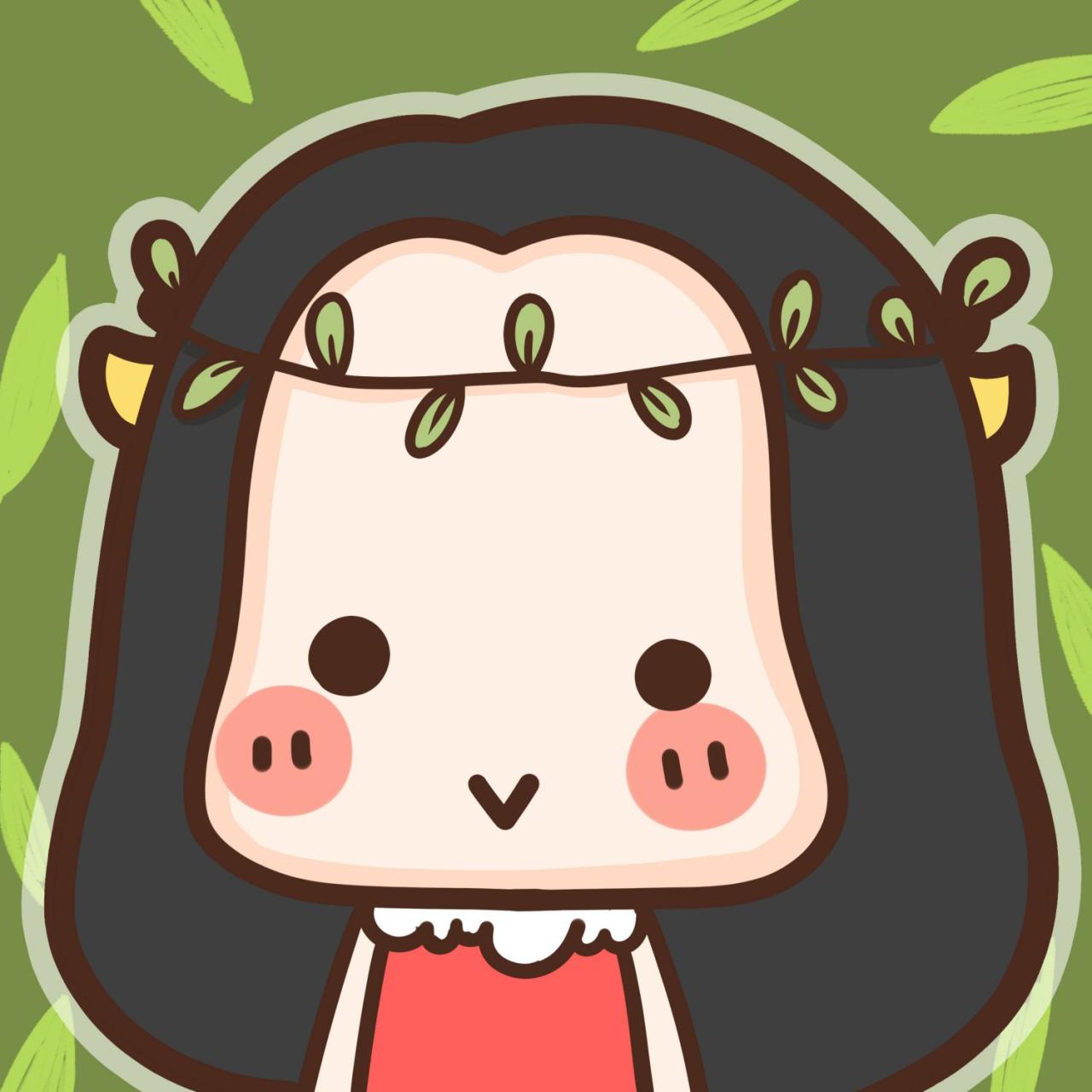 情侣头像女用：戴着花环，有绿叶背景