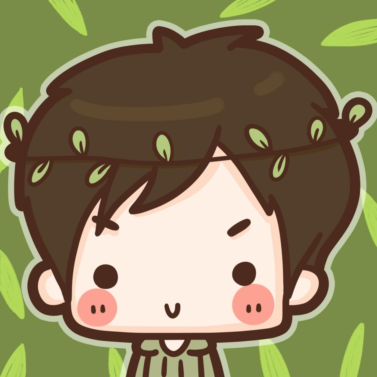 情侣头像男用：戴着花环，有绿叶背景