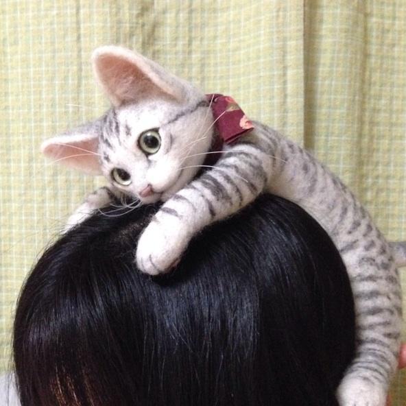 扒在头上猫咪玩偶无发箍款扒在头上的效果