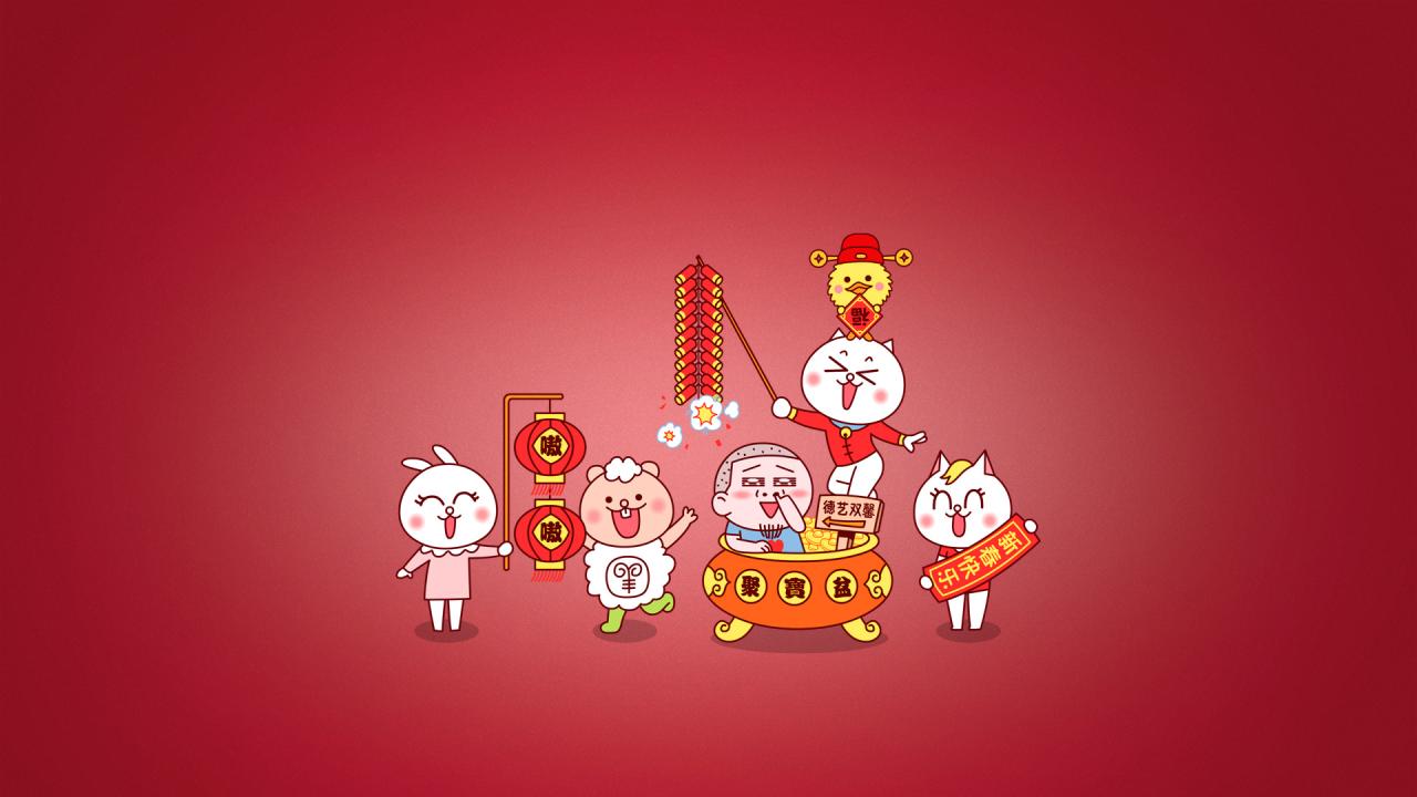 嗷大喵、兔小爱、熊小二、么么鸭及嗷叔春节拜年电脑壁纸 分辨率1920x1080像素 无日历