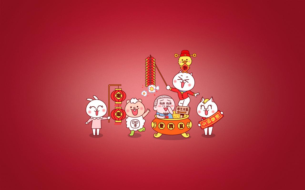 嗷大喵、兔小爱、熊小二、么么鸭及嗷叔春节拜年电脑壁纸 分辨率1920x1200像素 无日历