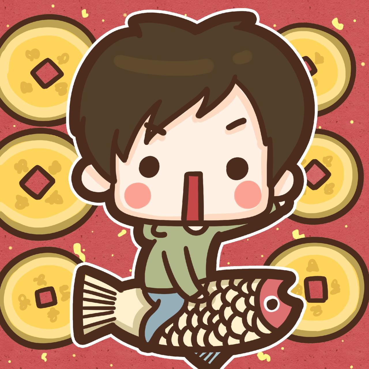 情侣头像男用：牛轰轰的小男友骑在锦鲤上的头像