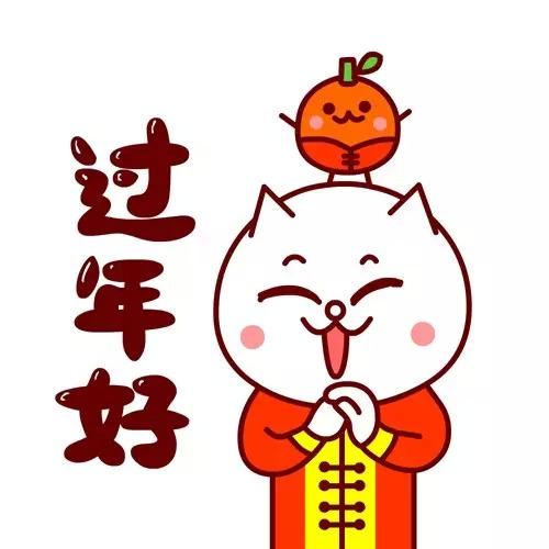 头顶小橙子的嗷大喵作揖祝福表情：过年好