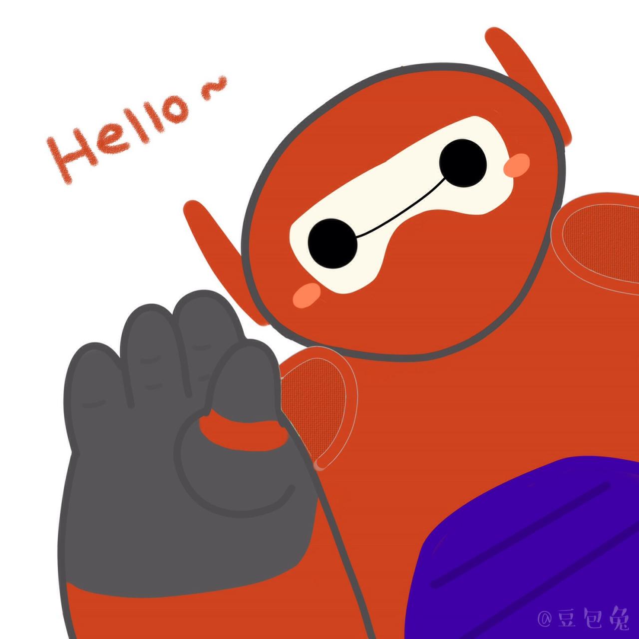 白色背景、红色外套的超能陆战队充气机器人大白头像：您好