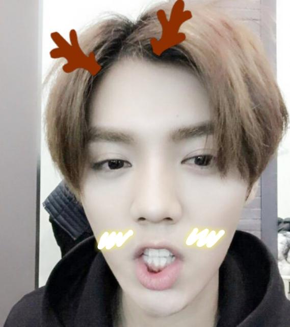 戴着鹿角的鹿晗表情
