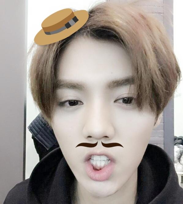 戴着绅士帽，留着胡子的鹿晗表情