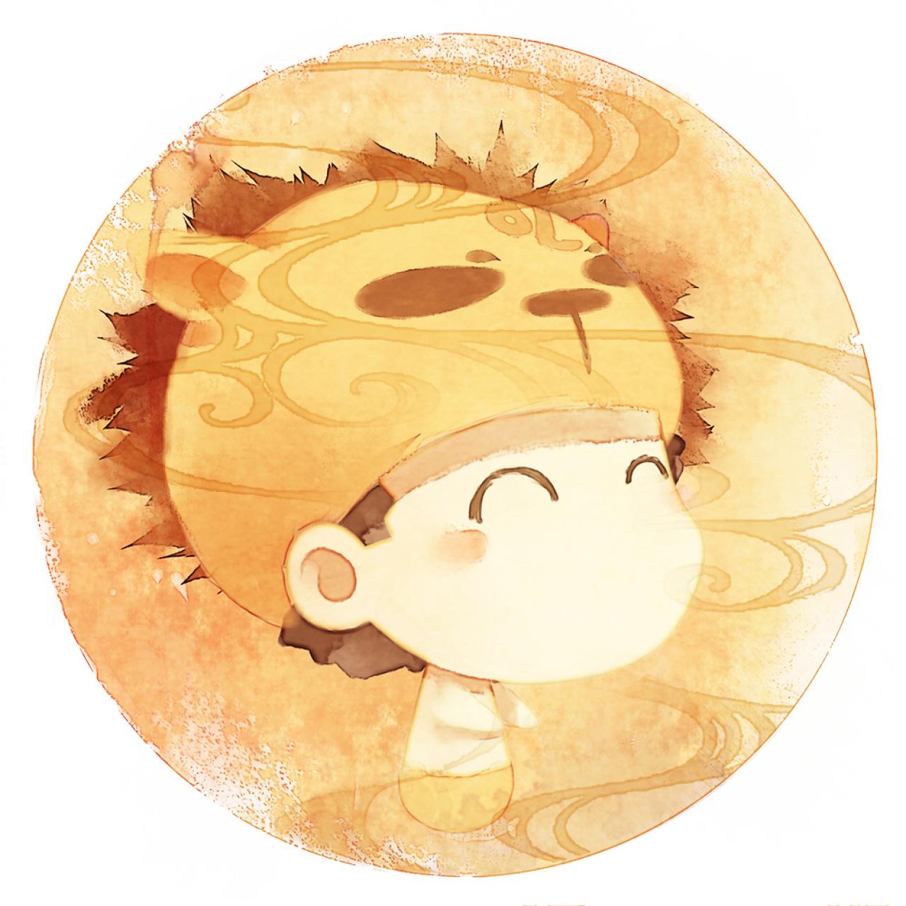 脸朝右上的狮子座男生圆头像