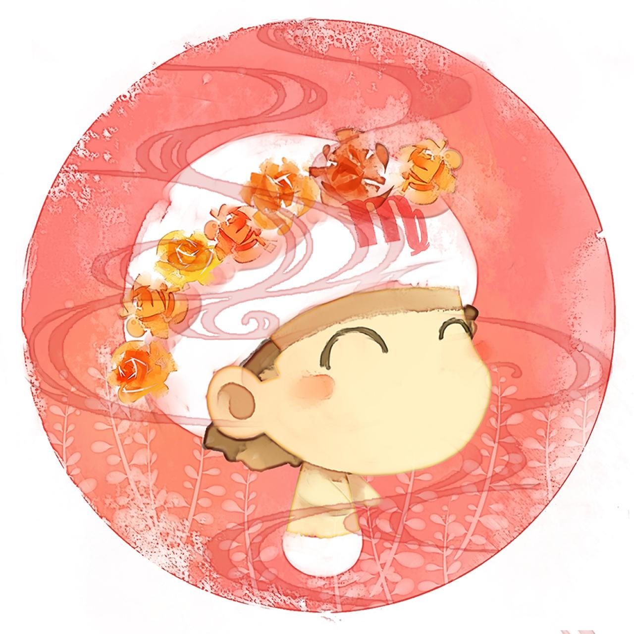 脸朝右上的处女座男生圆头像