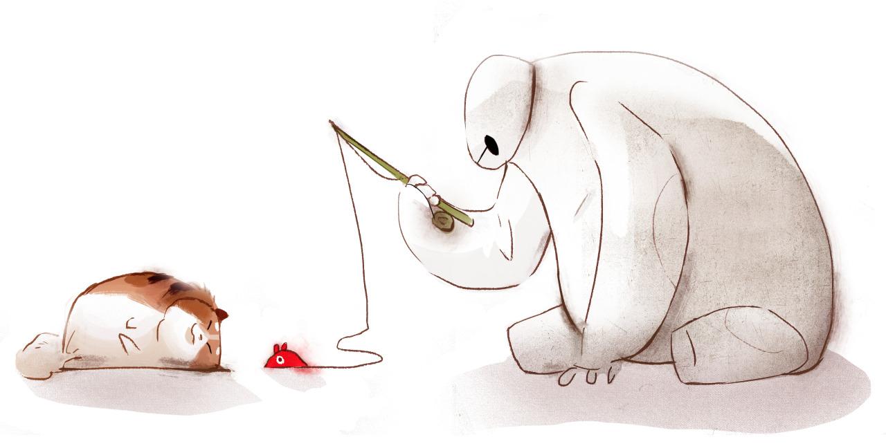 大白自制老鼠鱼饵钓竿引诱猫咪起床